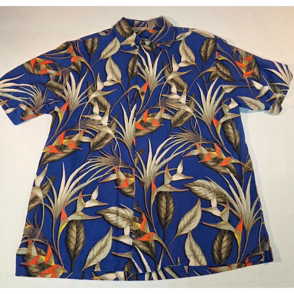 Paradise Collection Hawaiian Shirt Blue Tropical Print Men's Large